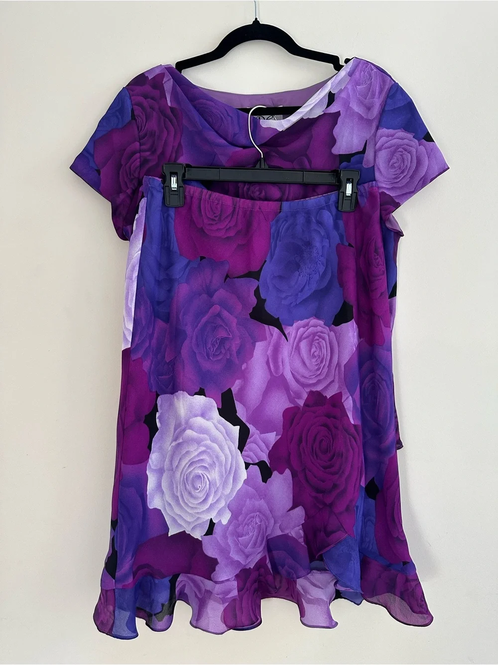 Donna Ricco Purple Rose Print Two-Piece Skirt Set Sz. 12 NWOT